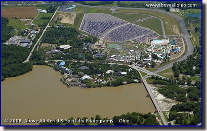 Aerial view of the Columbus Zoo and Zoombezi Bay (formerly Wyandot Lake) water park near Dublin, Ohio