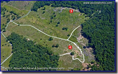 An aerial photo of the Little Round Top and Devil's Den on the Gettysburg (Pennsylvania) Civil War battlefield.