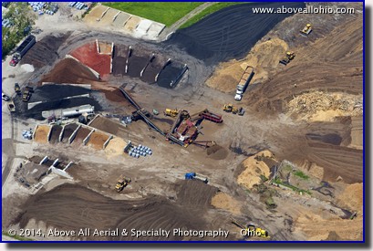 A steep oblique aerial view Smith Brothers in Medina, Ohio, a provider of mulch and other landscaping supplies.